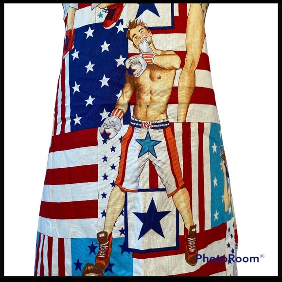 Alexander Henry Fourth of July Apron Handmade Holiday Hunks Print Funny Apron - Picture 2 of 6